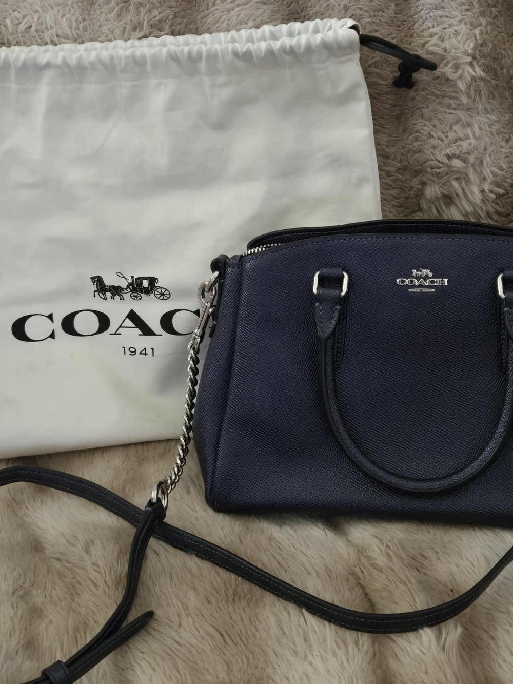 Coach Navy Textured Leather Crossbody Satchel